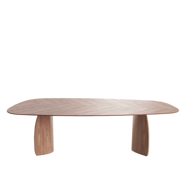 eettafel dolmen in noten hout visgraat met hout van mobitec cruquius